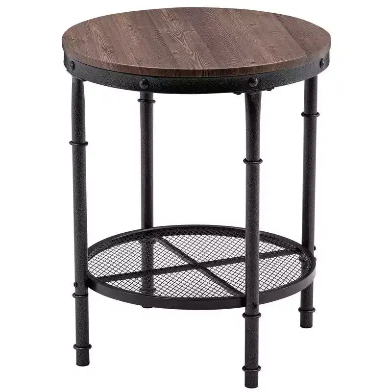 Double Layer Triamine Plate Iron Side Table Round Three-Dimensional Wood Grain Brown Background With Black Pattern