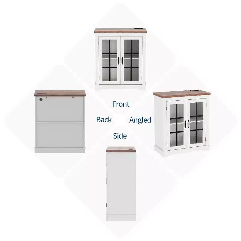 Buffet Bahut Contemporain avec Portes Vitrées et Prise Électrique, Armoire de Rangement pour Cuisine, Bar à Café et Salon, Petite ou Grande Taille