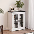 Contemporary Sideboard Buffet Cabinet with Glass Doors and Power Outlet, Storage Cabinet for Kitchen, Coffee Bar and Living Room, Small or Big Size