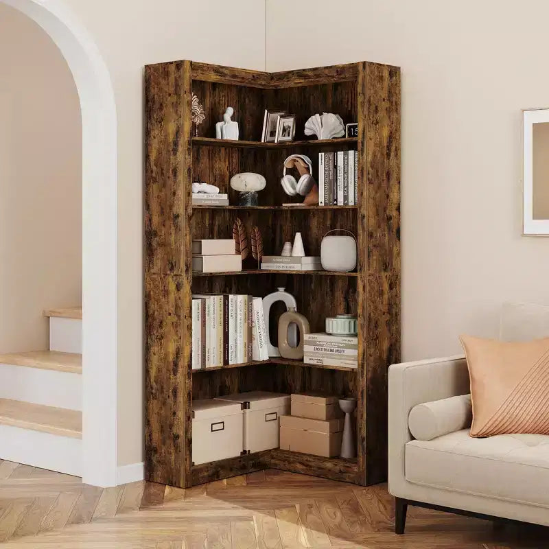 Étagère d'angle en L robuste de 182,4 cm de haut pour bureau, bibliothèque ouverte à 5 niveaux, grande étagère de présentation en bois, pour salon ou chambre à coucher