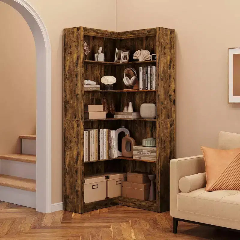 Étagère d'angle en L robuste de 182,4 cm de haut pour bureau, bibliothèque ouverte à 5 niveaux, grande étagère de présentation en bois, pour salon ou chambre à coucher