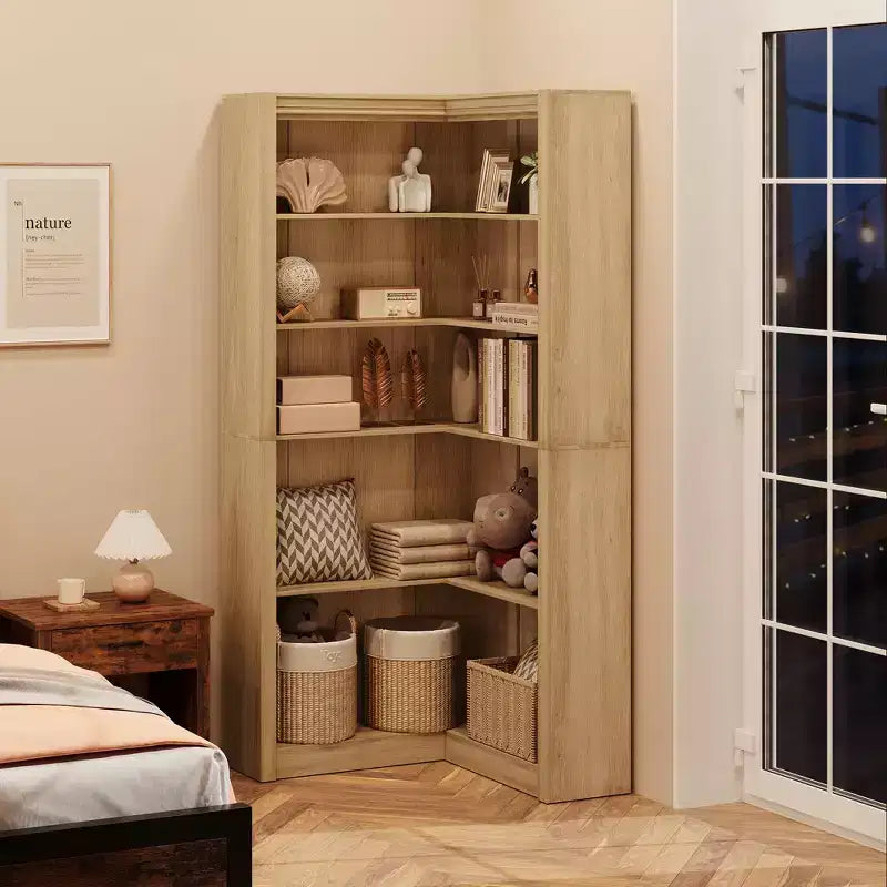 Étagère d'angle en L robuste de 182,4 cm de haut pour bureau, bibliothèque ouverte à 5 niveaux, grande étagère de présentation en bois, pour salon ou chambre à coucher