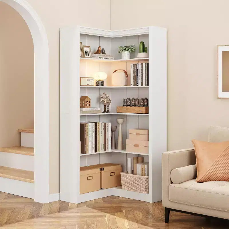 Étagère d'angle en L robuste de 182,4 cm de haut pour bureau, bibliothèque ouverte à 5 niveaux, grande étagère de présentation en bois, pour salon ou chambre à coucher