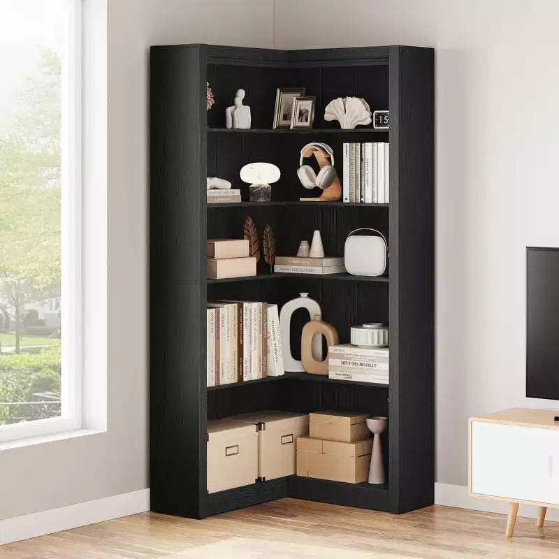 Étagère d'angle en L robuste de 182,4 cm de haut pour bureau, bibliothèque ouverte à 5 niveaux, grande étagère de présentation en bois, pour salon ou chambre à coucher