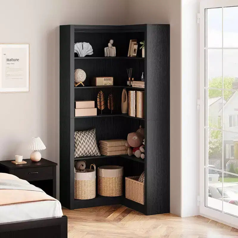 Étagère d'angle en L robuste de 182,4 cm de haut pour bureau, bibliothèque ouverte à 5 niveaux, grande étagère de présentation en bois, pour salon ou chambre à coucher
