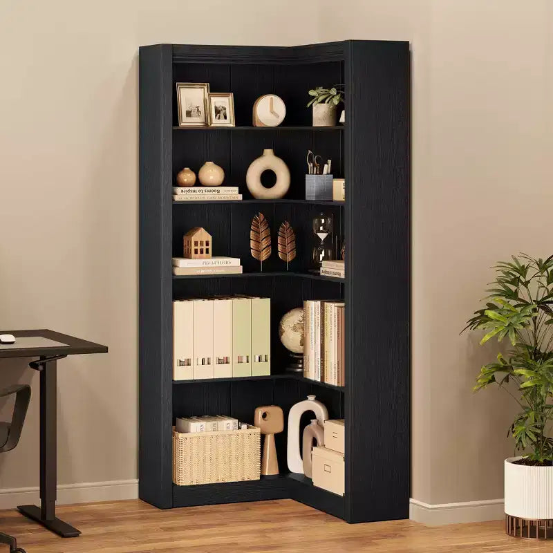 Étagère d'angle en L robuste de 182,4 cm de haut pour bureau, bibliothèque ouverte à 5 niveaux, grande étagère de présentation en bois, pour salon ou chambre à coucher