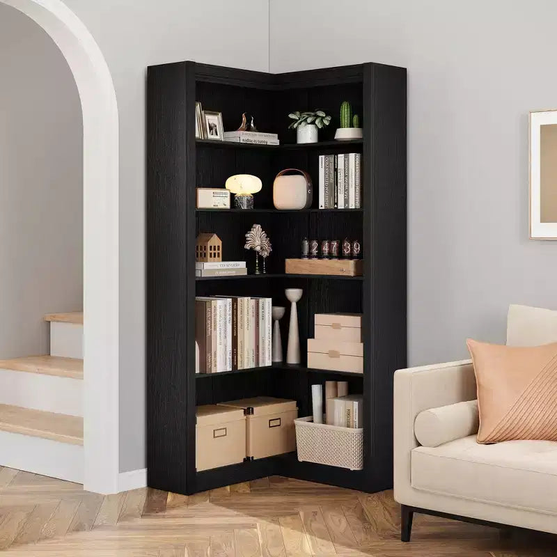 Étagère d'angle en L robuste de 182,4 cm de haut pour bureau, bibliothèque ouverte à 5 niveaux, grande étagère de présentation en bois, pour salon ou chambre à coucher