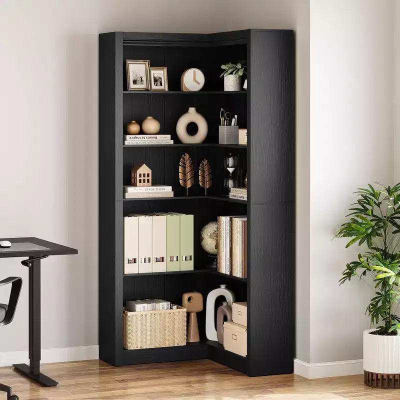 71.8 Tall Heavy Duty L-Shaped Corner Bookshelf for Office, 5-Tier Open Storage Bookcase, Large Wood Display Shelf, for Living Room or Bedroom
