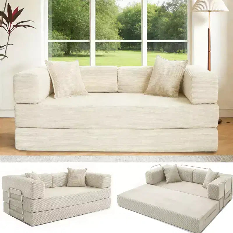 Dyonery 78.8 Boneless Futon Couch with Fixed-Shape Frame, 5-in-1 Folding Floor Sofa Bed, Convertible Modular Couch for Living Room, Corduroy