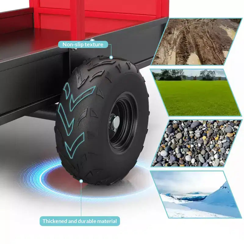 Remorque basculante utilitaire VTT robuste 1700 lb - Chariot de jardin et de cour en acier de 17 pi³ - Ridelles amovibles pour un chargement facile - À tracter derrière les tondeuses à gazon