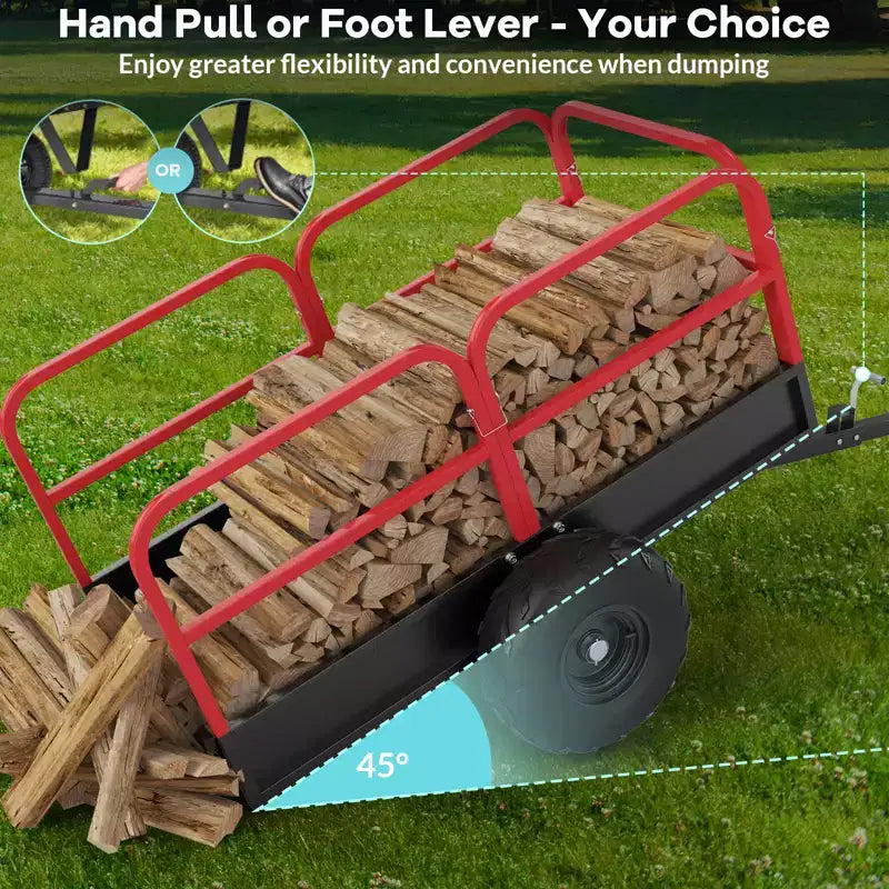 Remorque basculante utilitaire VTT robuste 1700 lb - Chariot de jardin et de cour en acier de 17 pi³ - Ridelles amovibles pour un chargement facile - À tracter derrière les tondeuses à gazon