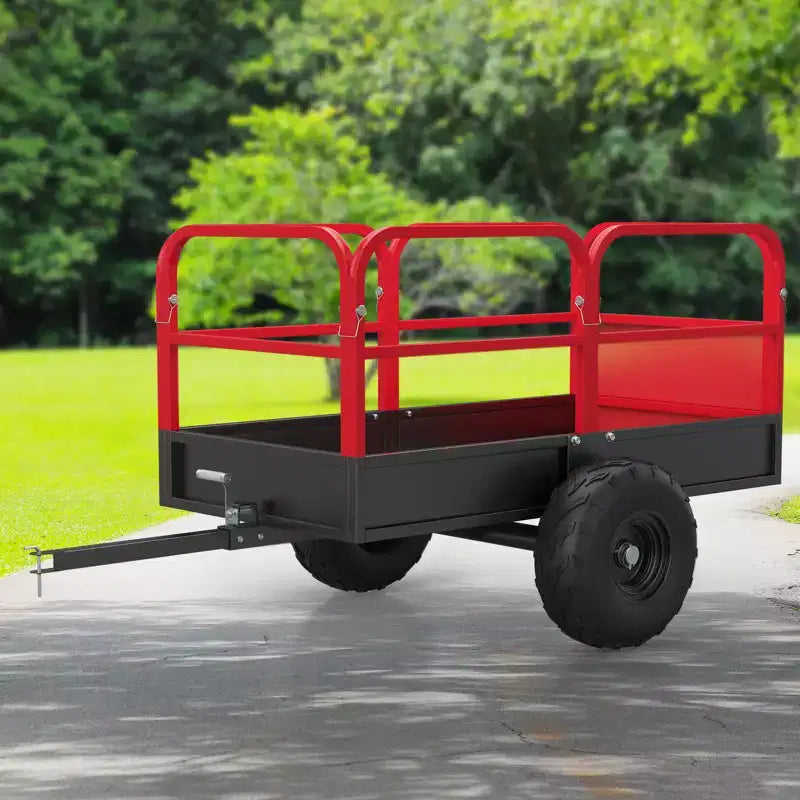 Remorque basculante utilitaire VTT robuste 1700 lb - Chariot de jardin et de cour en acier de 17 pi³ - Ridelles amovibles pour un chargement facile - À tracter derrière les tondeuses à gazon