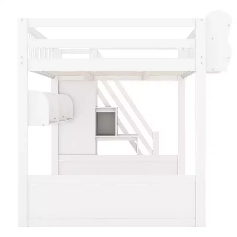 Lit mezzanine en bois Queen Size avec escalier et armoire, lit superposé haut avec espace sous le lit et étagères de rangement ouvertes pratiques pour enfants et adolescents