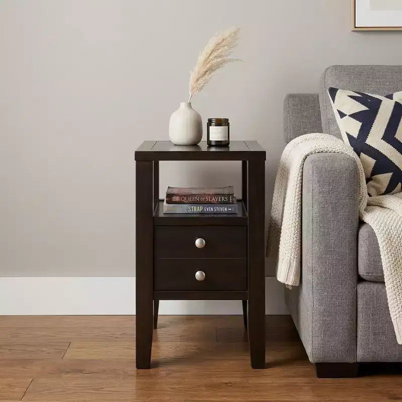 HomeRoots Table d'appoint marron avec deux tiroirs, 24 po