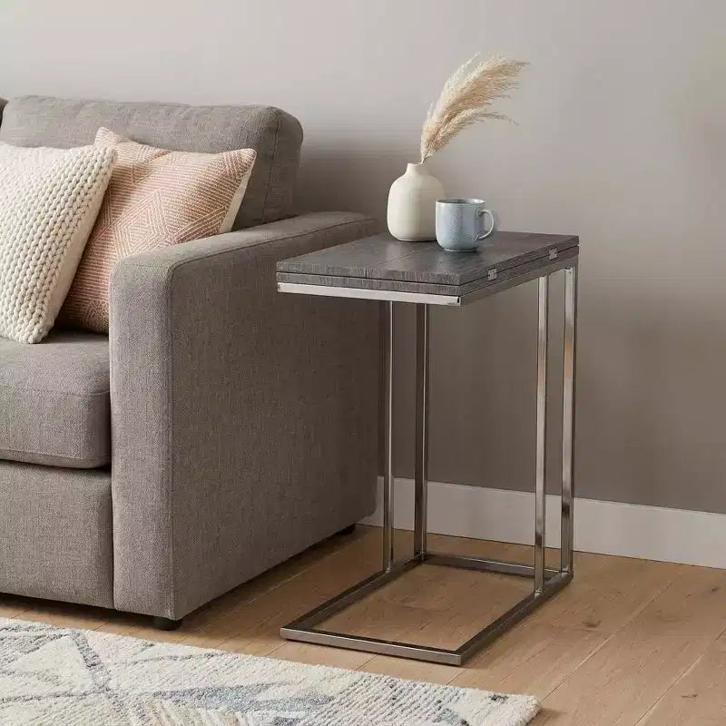 HomeRoots Table d'appoint rectangulaire extensible 25, gris et argenté