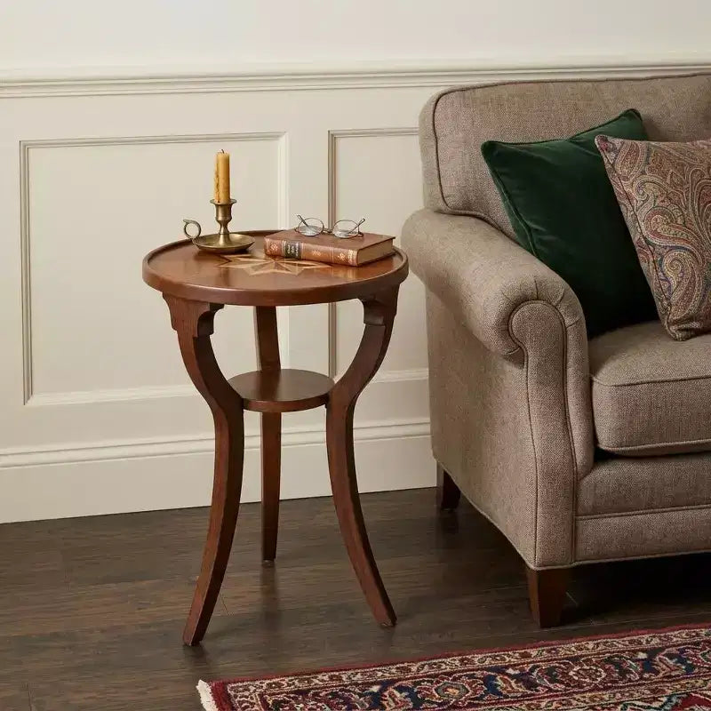 HomeRoots Table d'appoint ronde de 24 po en bois manufacturé brun et frêne olive avec étagère