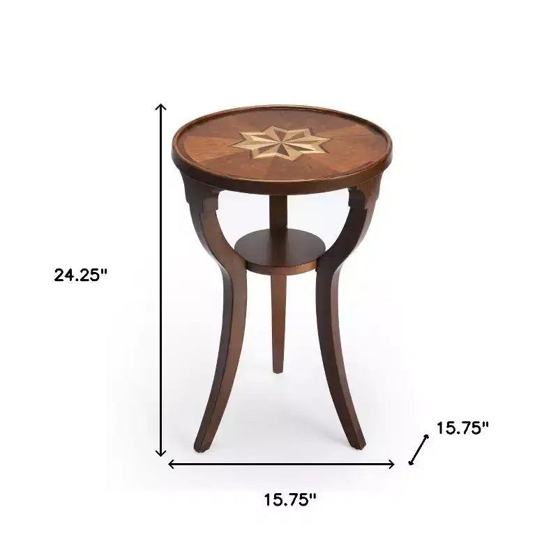 HomeRoots Table d'appoint ronde de 24 po en bois manufacturé brun et frêne olive avec étagère