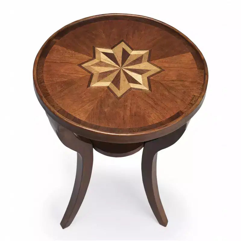 HomeRoots Table d'appoint ronde de 24 po en bois manufacturé brun et frêne olive avec étagère
