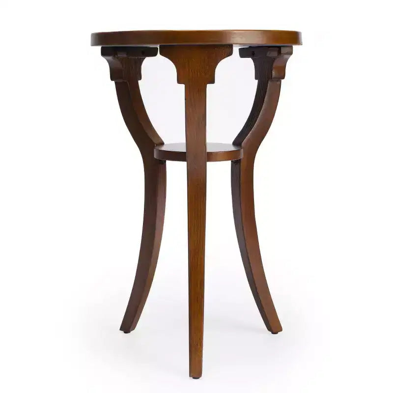 HomeRoots Table d'appoint ronde de 24 po en bois manufacturé brun et frêne olive avec étagère