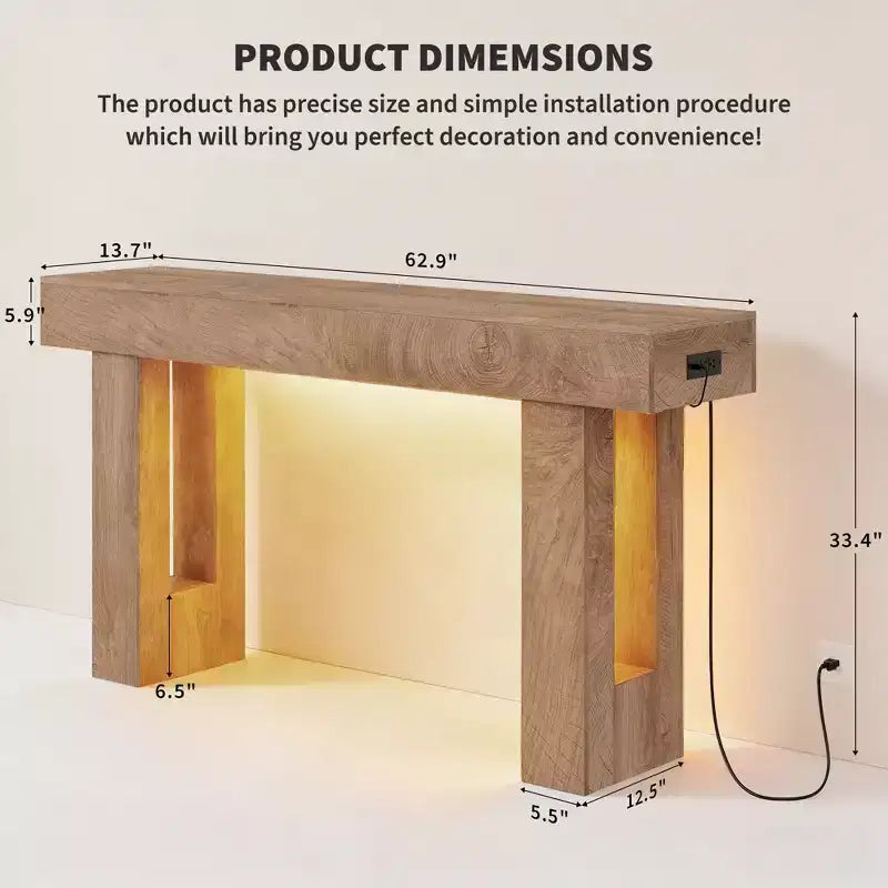 Console de ferme rustique, table de canapé rectangulaire en bois de 63 po de long, pour le bureau à domicile