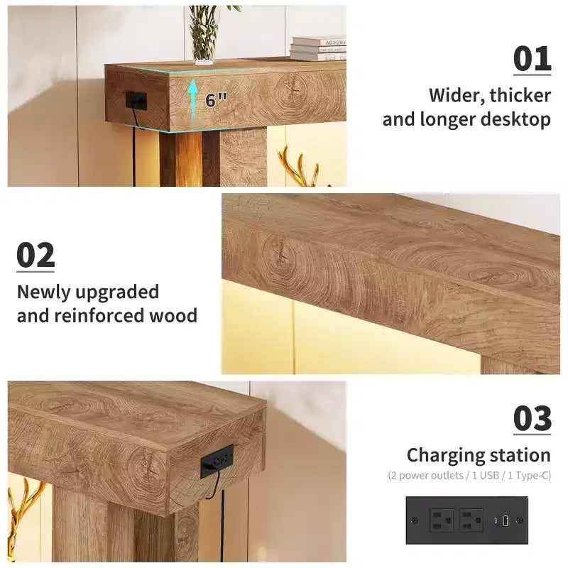 Console de ferme rustique, table de canapé rectangulaire en bois de 63 po de long, pour le bureau à domicile
