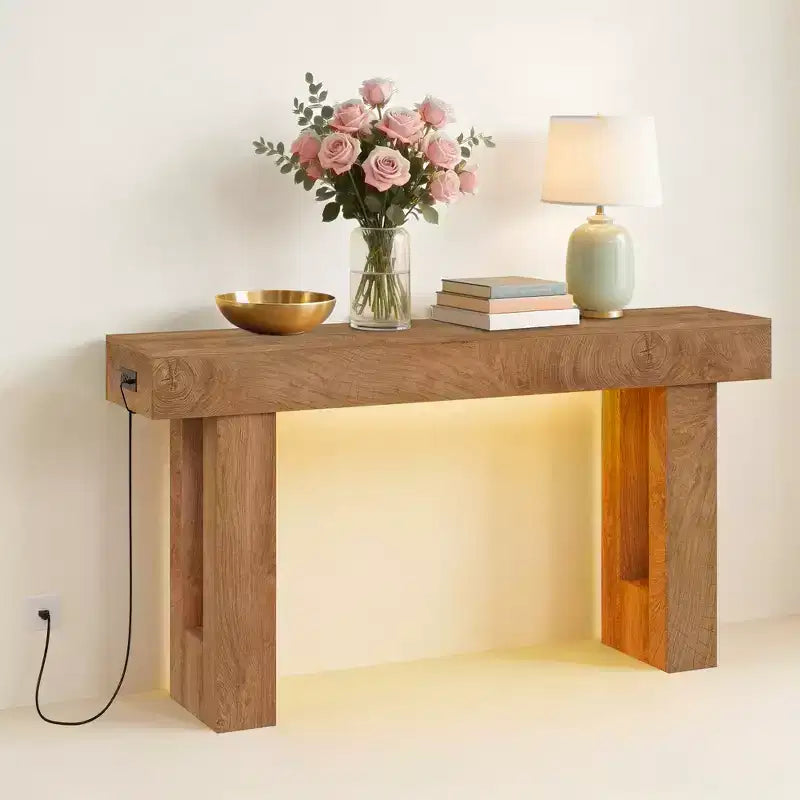 Console de ferme rustique, table de canapé rectangulaire en bois de 63 po de long, pour le bureau à domicile