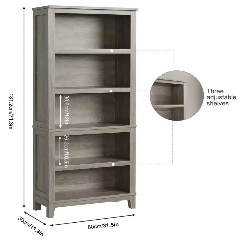 Étagère de ferme de 71 po à 5 niveaux avec tablettes réglables, bibliothèque industrielle en bois et métal, grand rayonnage de rangement pour bureau à domicile et salon