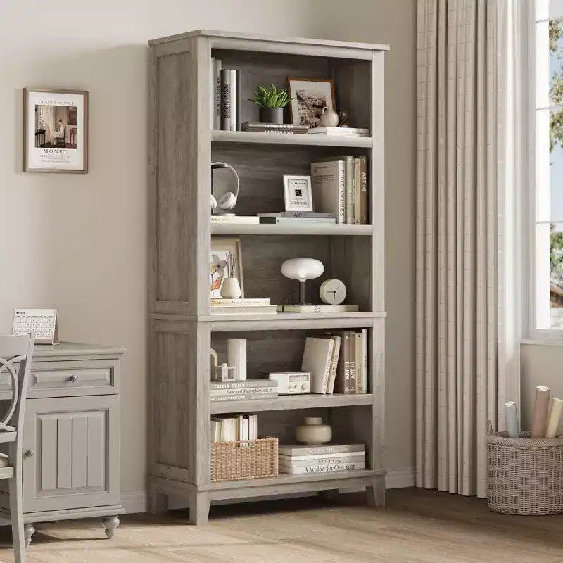 Étagère de ferme de 71 po à 5 niveaux avec tablettes réglables, bibliothèque industrielle en bois et métal, grand rayonnage de rangement pour bureau à domicile et salon