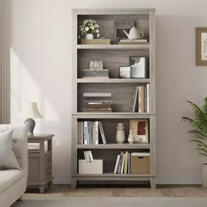 Étagère de ferme de 71 po à 5 niveaux avec tablettes réglables, bibliothèque industrielle en bois et métal, grand rayonnage de rangement pour bureau à domicile et salon