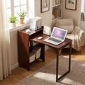 JVNOXK Bamboo Folding Desk with Hidden Storage, Mid Century Space-Saving Computer Table for Home Office Bedroom, Walnut Brown