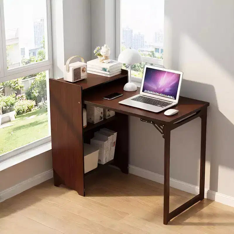 JVNOXK Bureau pliant en bambou avec rangement dissimulé, Table d'ordinateur gain de place style Mid-Century pour bureau à domicile ou chambre à coucher, Marron Noyer