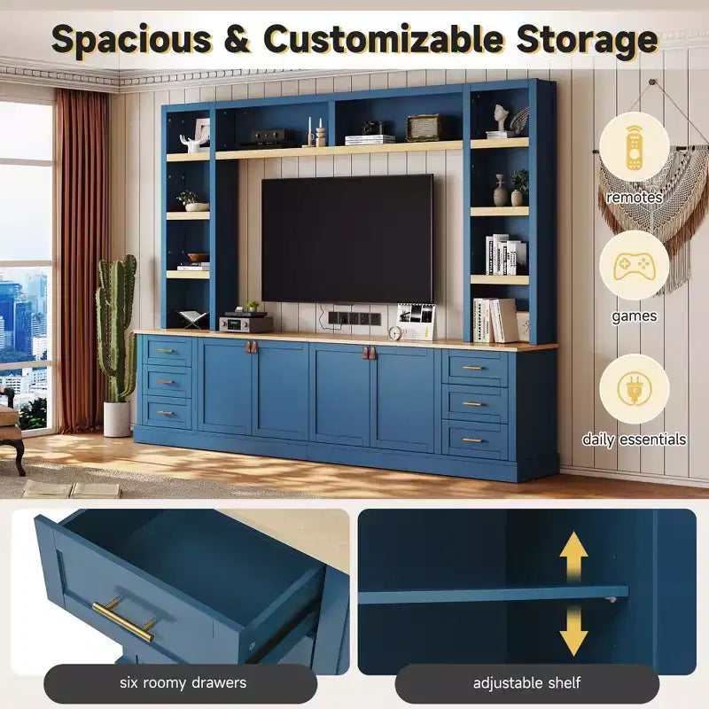 Meuble TV GDFStudio Lucas 102.3 Farmhouse 4 pièces avec étagères réglables