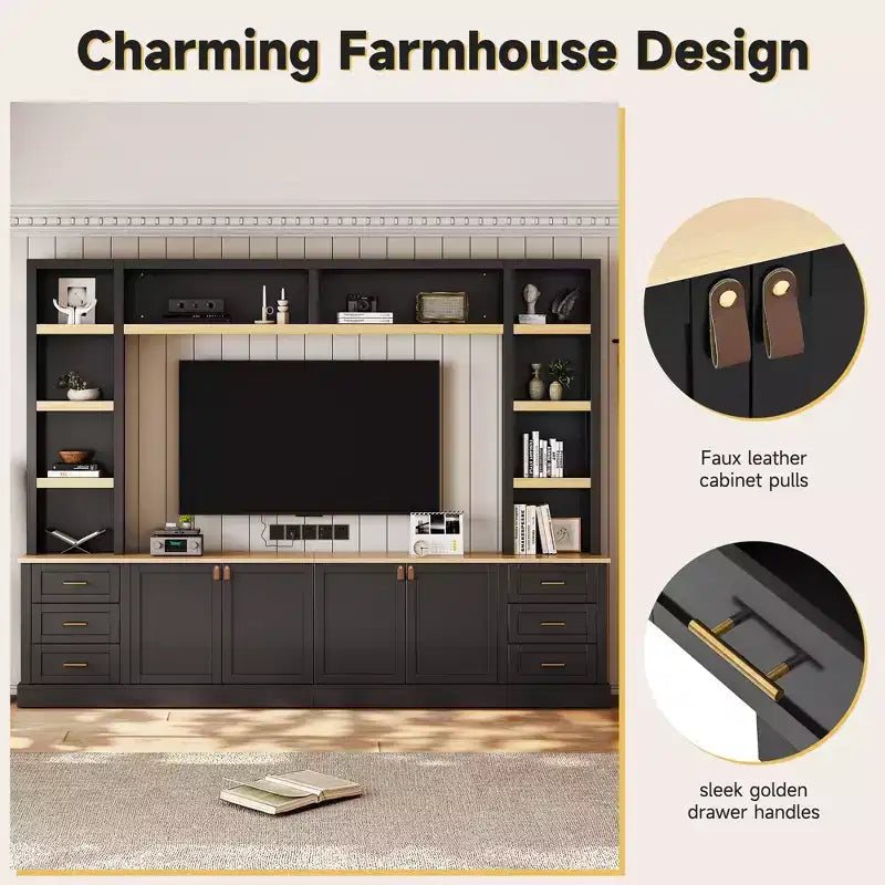 Meuble TV GDFStudio Lucas 102.3 Farmhouse 4 pièces avec étagères réglables