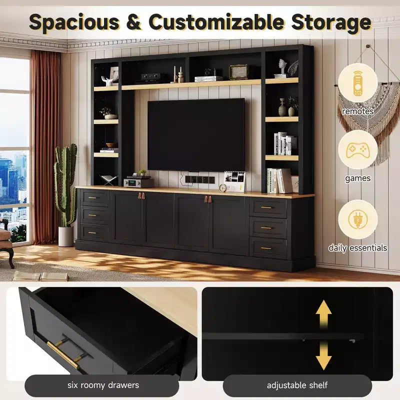 Meuble TV GDFStudio Lucas 102.3 Farmhouse 4 pièces avec étagères réglables