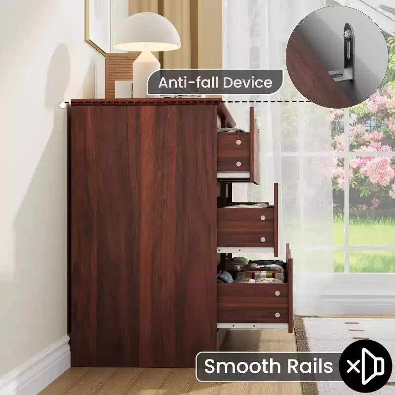 LinTimes Commode en bois moderne à 6 tiroirs - Armoire de rangement profonde avec plateau large - Commode de rangement spacieuse pour chambre à coucher, salon, couloir, chambre d'enfant