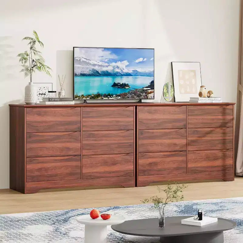 LinTimes Commode en bois moderne à 6 tiroirs - Armoire de rangement profonde avec plateau large - Commode de rangement spacieuse pour chambre à coucher, salon, couloir, chambre d'enfant