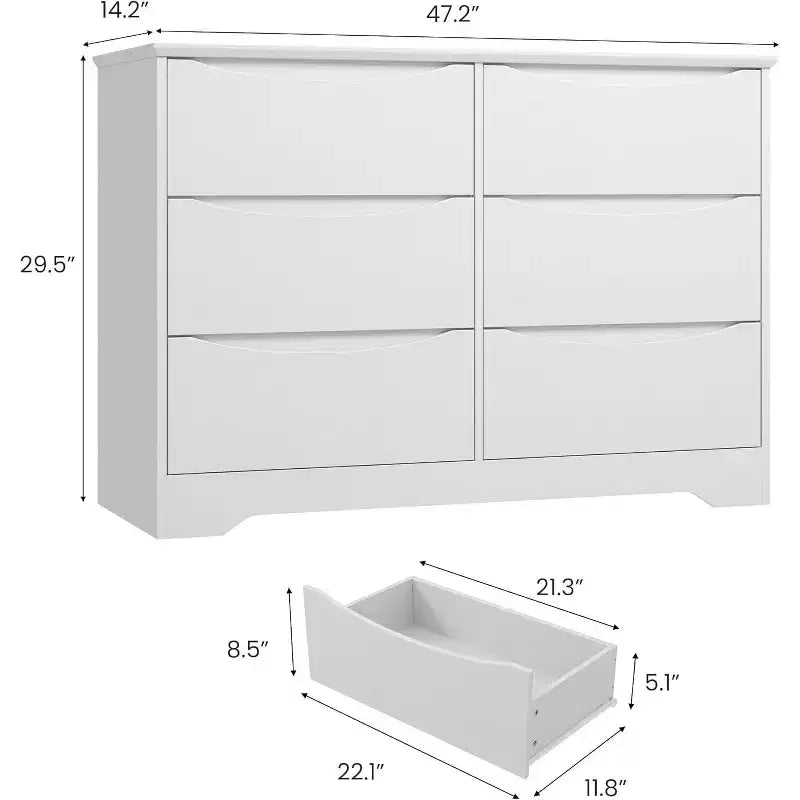 LinTimes Commode en bois moderne à 6 tiroirs - Armoire de rangement profonde avec plateau large - Commode de rangement spacieuse pour chambre à coucher, salon, couloir, chambre d'enfant