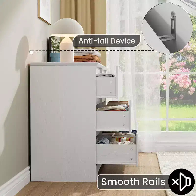 LinTimes Commode en bois moderne à 6 tiroirs - Armoire de rangement profonde avec plateau large - Commode de rangement spacieuse pour chambre à coucher, salon, couloir, chambre d'enfant