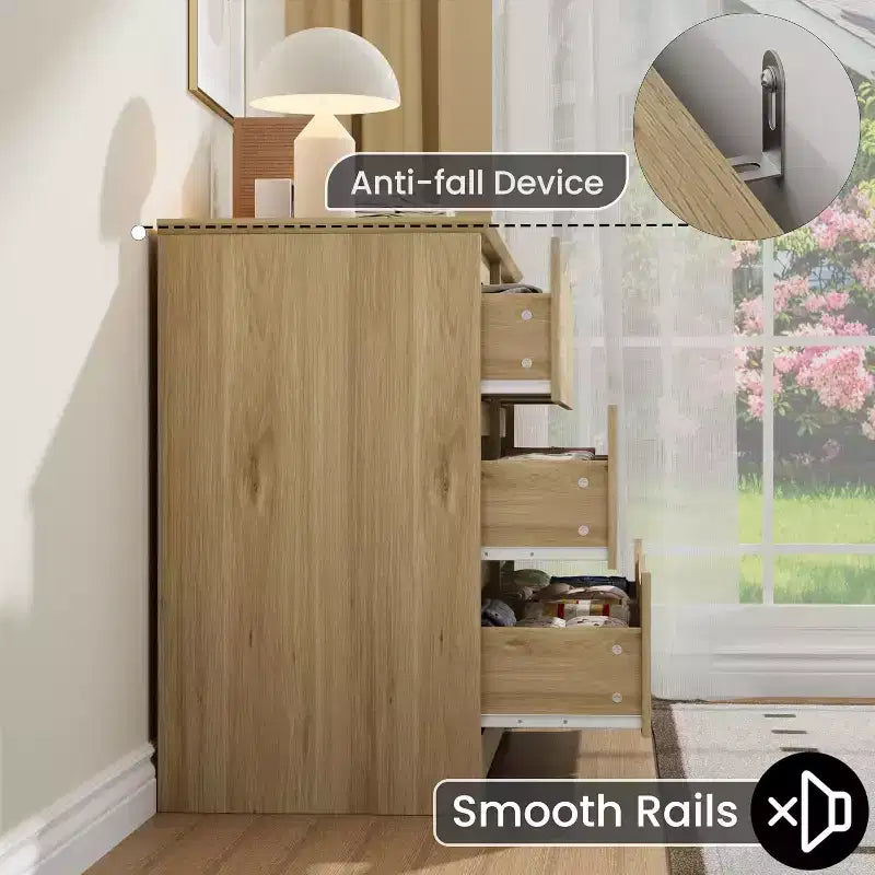 LinTimes Commode en bois moderne à 6 tiroirs - Armoire de rangement profonde avec plateau large - Commode de rangement spacieuse pour chambre à coucher, salon, couloir, chambre d'enfant
