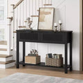 Narrow 43 Fluted Entryway Table w/ 2 Drawers, Farmhouse Wood Console Sofa Table w/ 2 Tier Bottom Storage Shelf for Foyer, Hallway & Living Room