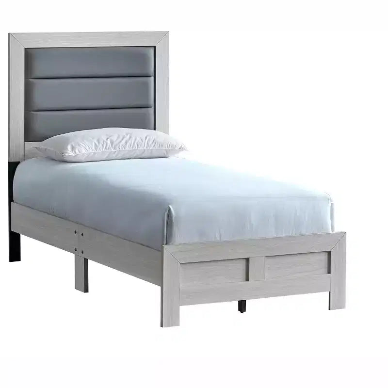 Lit jumeau à panneaux avec cadre en bois beige Passion Furniture Plano