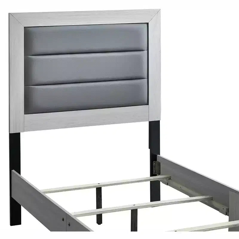 Lit jumeau à panneaux avec cadre en bois beige Passion Furniture Plano