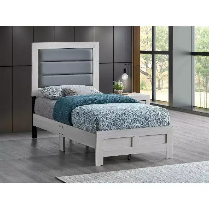 Lit jumeau à panneaux avec cadre en bois beige Passion Furniture Plano