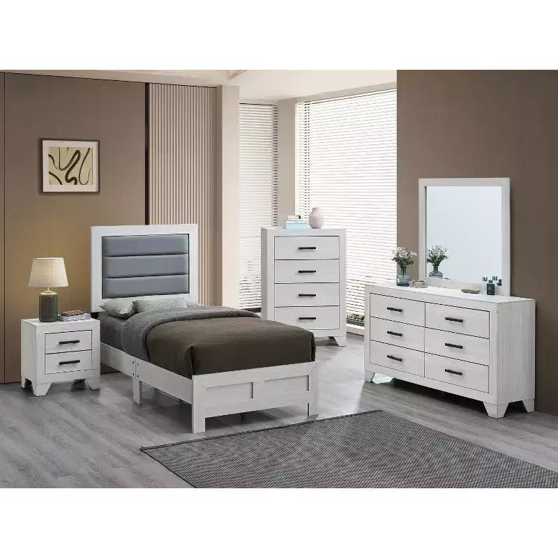 Lit jumeau à panneaux avec cadre en bois beige Passion Furniture Plano