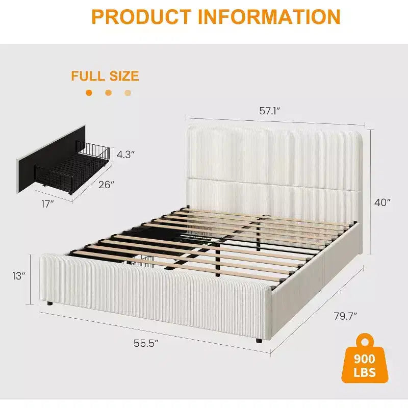 Cadre de lit avec tête de lit, lit plateforme rembourré en PU avec tiroirs de rangement, pas besoin de sommier tapissier, sans bruit, assemblage facile