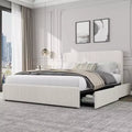 Bed Frame with Headboard, PU Upholstered Platform Bed with Storage Drawers, No Box Spring Needed, Noise-Free, Easy Assembly