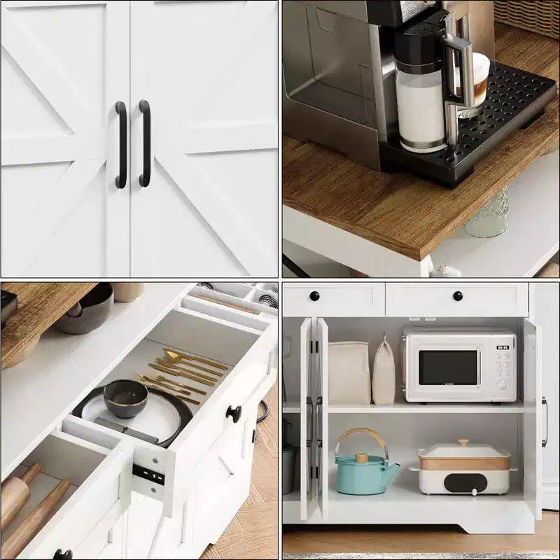 LinTimes Buffet de ferme avec rangement, étagère ouverte et station de recharge, buffet de cuisine 51 pouces pour garde-manger, desserte, station à café pour la cuisine
