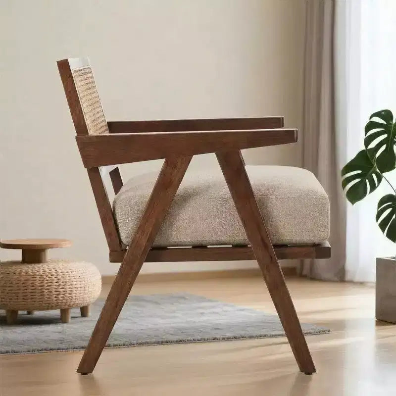 Lot de 2 chaises d'appoint modernes, chaises rembourrées en rotin avec accoudoirs et cadre en bois, pour salon, chambre à coucher, décoration intérieure.