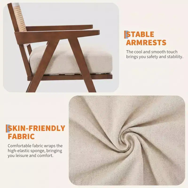 Lot de 2 chaises d'appoint modernes, chaises rembourrées en rotin avec accoudoirs et cadre en bois, pour salon, chambre à coucher, décoration intérieure.