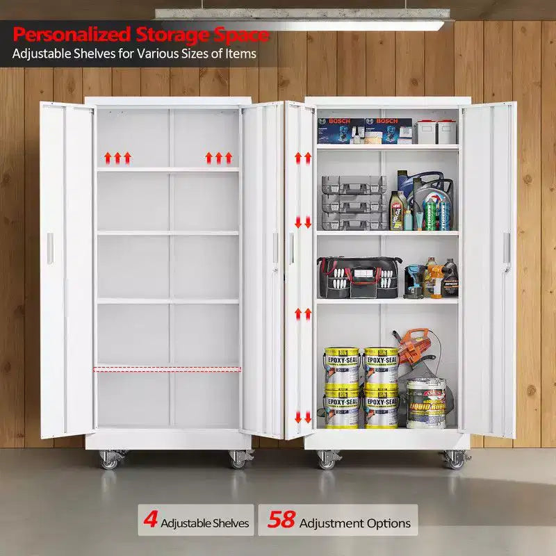 Armoire de rangement à outils blanche avec roues de 70,8 po